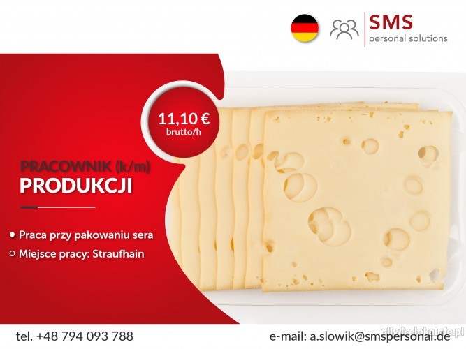 Pracownik produkcji (k/m) pakowanie sera bez znajomości języka