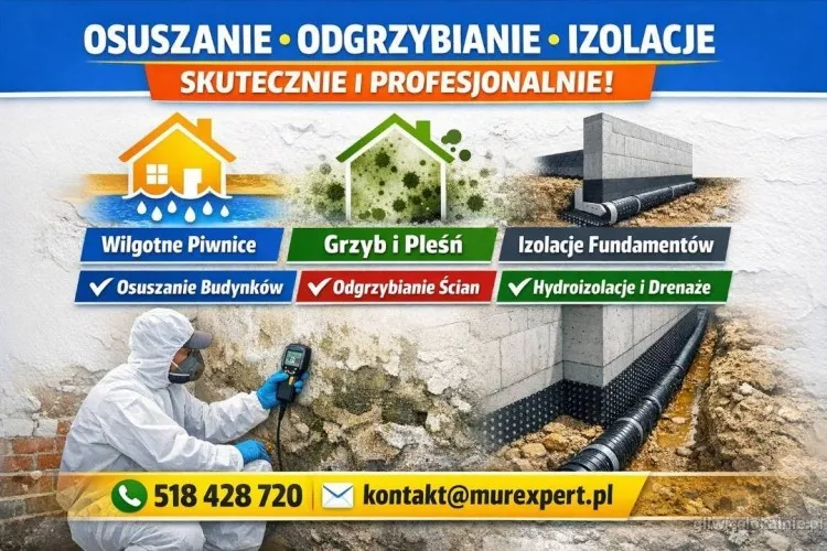 Izolacja pozioma. Podcinka fundamentów i iniekcja krystaliczna.